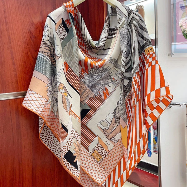 Grand Theatre Nouveau Scarf 135 CM In Orange Colorful Cashmere And Silk 362248