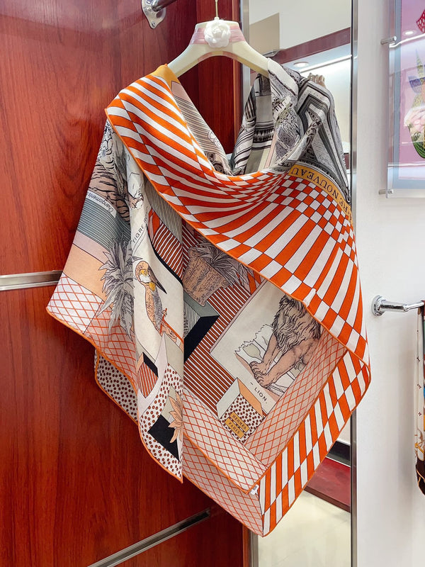 Grand Theatre Nouveau Scarf 135 CM In Orange Colorful Cashmere And Silk 362248