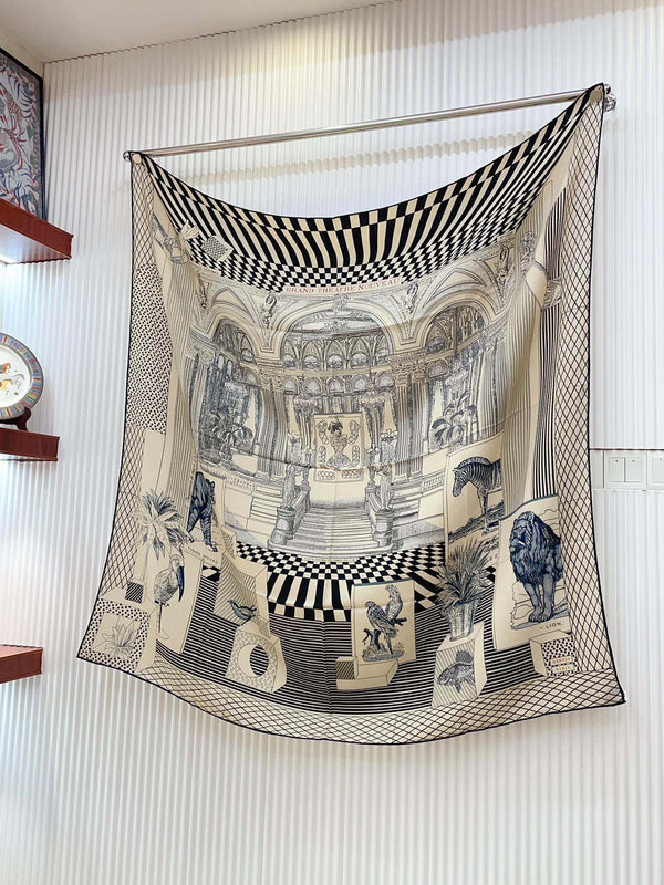 Grand Theatre Nouveau Scarf 135 CM In Black Colorful Cashmere And Silk 362249