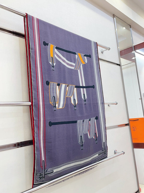 Les Sangles En Finesse Rectangle Scarf 180 CM In Grey Purple Coloful Cashmere And Silk 373655