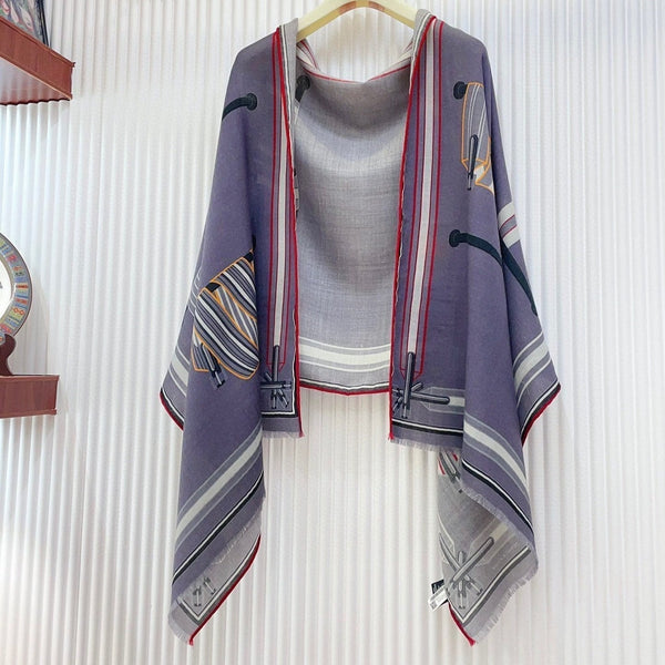 Les Sangles En Finesse Rectangle Scarf 180 CM In Grey Purple Coloful Cashmere And Silk 373655