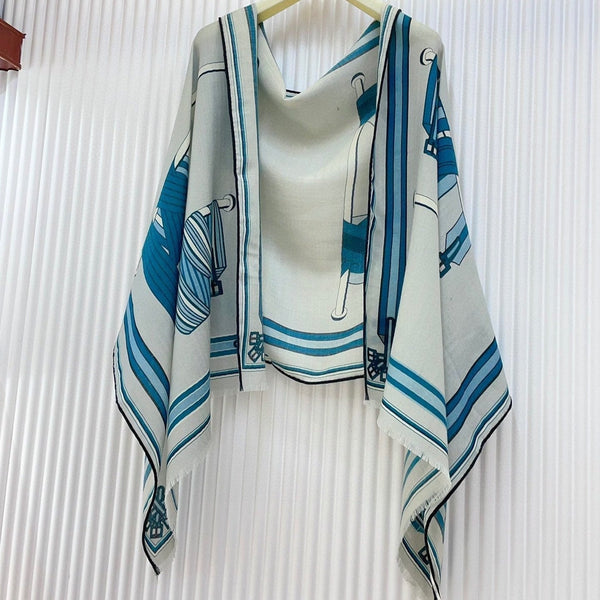 Les Sangles En Finesse Rectangle Scarf 180 CM In Light Blue Coloful Cashmere And Silk 373656
