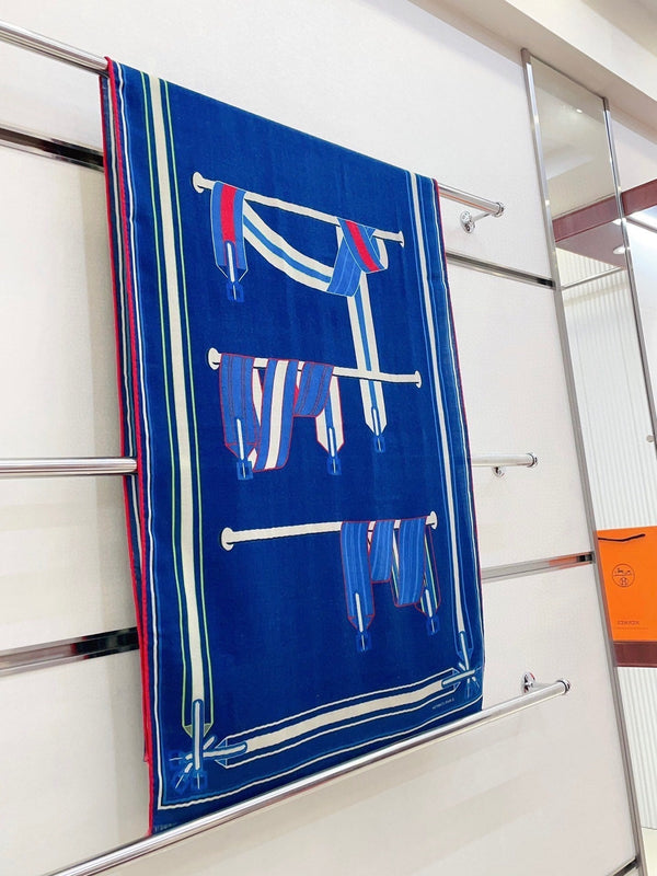 Les Sangles En Finesse Rectangle Scarf 180 CM In Dark Blue Colorful Cashmere And Silk  373657