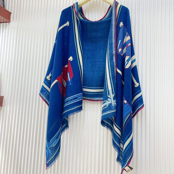 Les Sangles En Finesse Rectangle Scarf 180 CM In Dark Blue Colorful Cashmere And Silk  373657