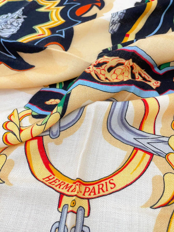 Brides Et Destin Scarf 140 CM In Light Yellow Colorful Cashmere Silk 375373