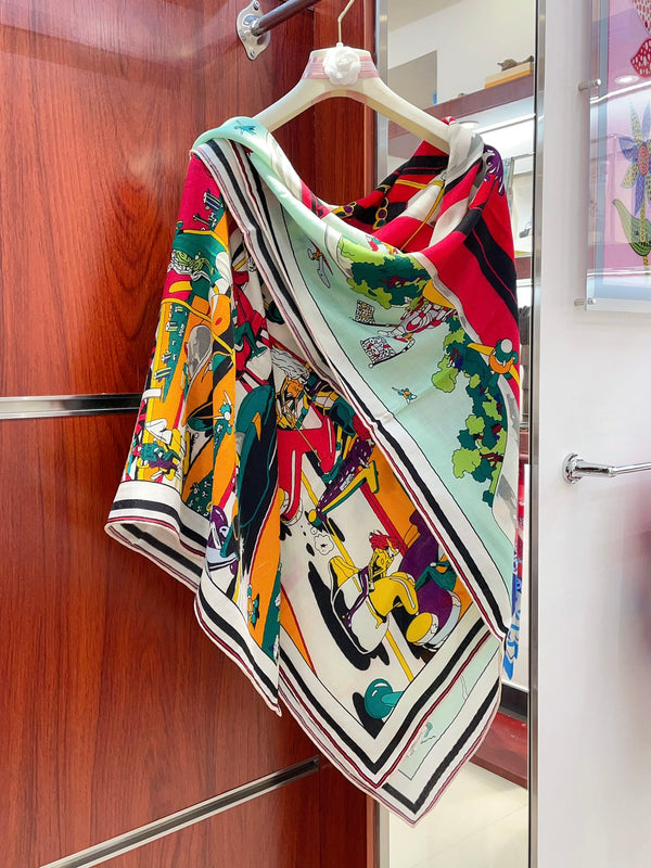 Locomotion shawl 140 CM In Light Turquoise Colorful Cashmere And Silk 378463