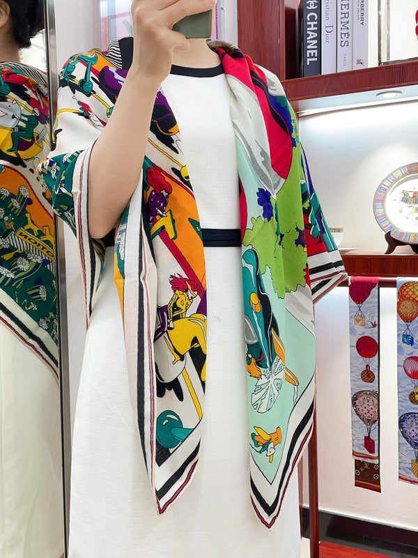 Locomotion shawl 140 CM In Light Turquoise Colorful Cashmere And Silk 378463