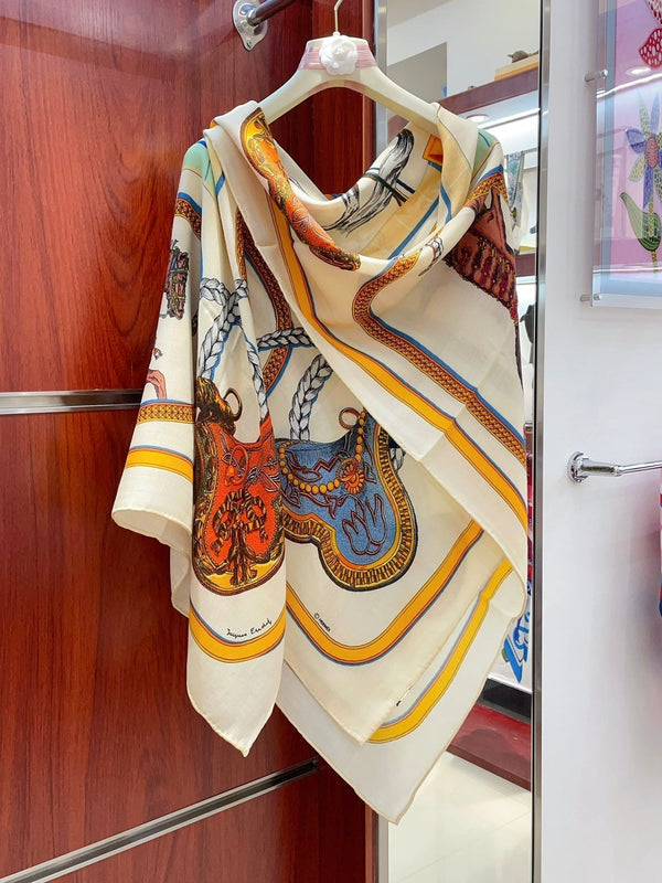 Grand Apparat Forever Scarf 140 CM In White Colorful Cashmere And Silk 378466
