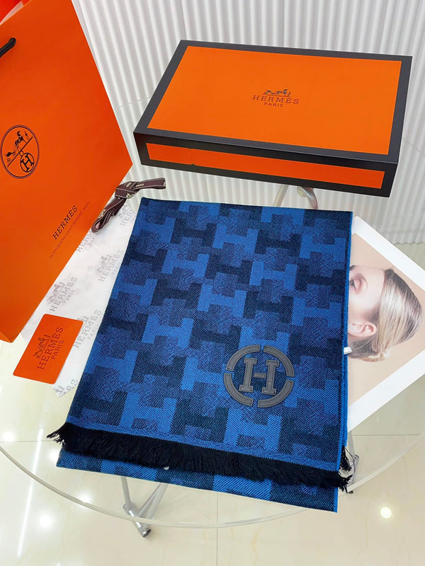 SCARF 200 CM IN COBALT BLUE MONOGRAM CASHMERE