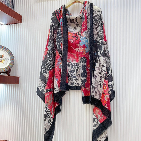 Scarf 200 CM In Black Colorful Cashmere 381147