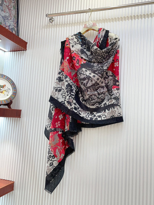 Scarf 200 CM In Black Colorful Cashmere 381147