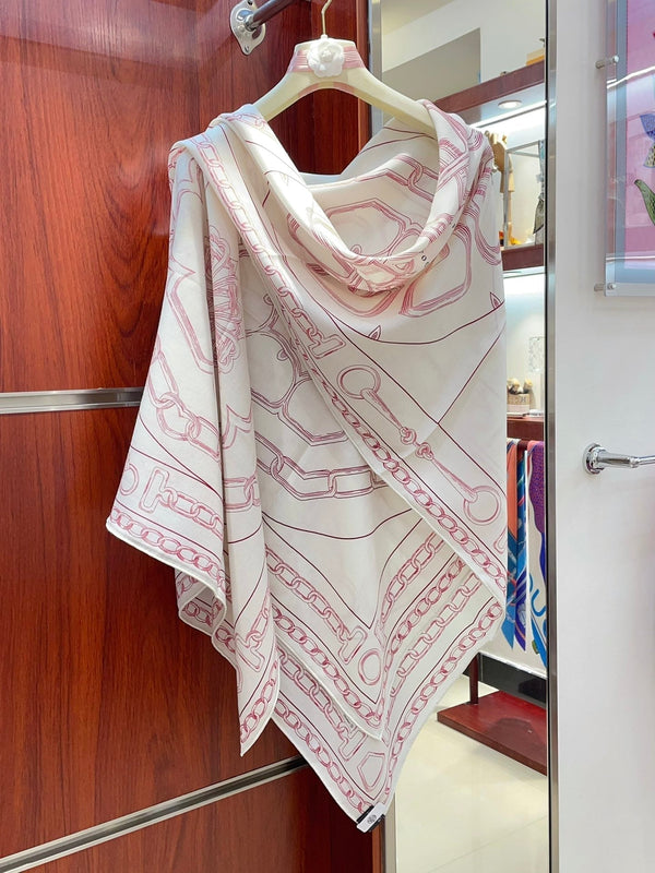 Effet Kaleidoscope Shawl 135 CM In White Mix Red Cashmere And Silk 382606