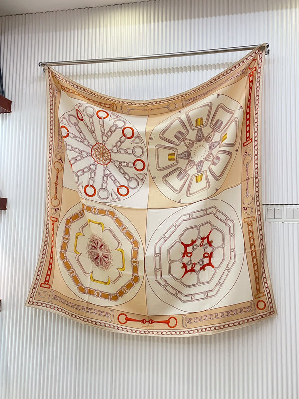 Effet Kaleidoscope Shawl 135 CM In Beige Colorful Cashmere And Silk 382610