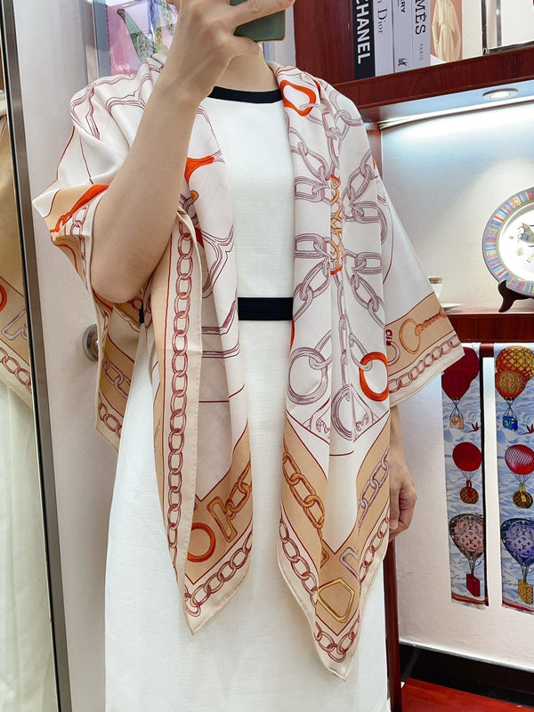 Effet Kaleidoscope Shawl 135 CM In Beige Colorful Cashmere And Silk 382610