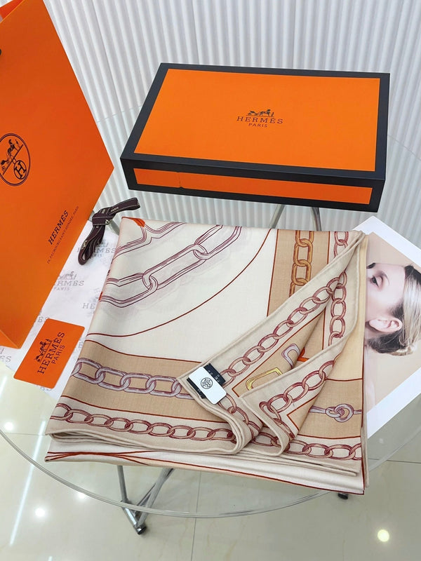 Effet Kaleidoscope Shawl 135 CM In Beige Colorful Cashmere And Silk 382610