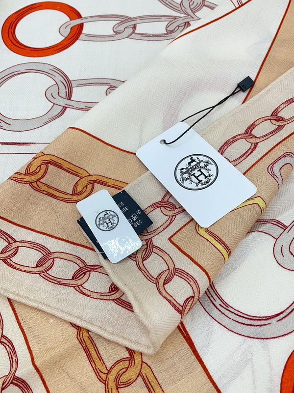 Effet Kaleidoscope Shawl 135 CM In Beige Colorful Cashmere And Silk 382610