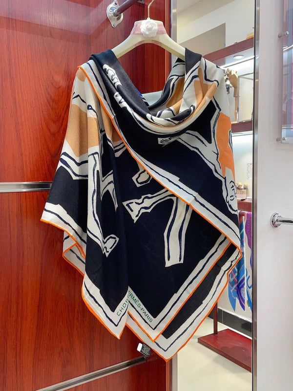 Choregraphie Equestre Pareo Scarf 140 CM Black Colorful Cashmere And Silk 393169