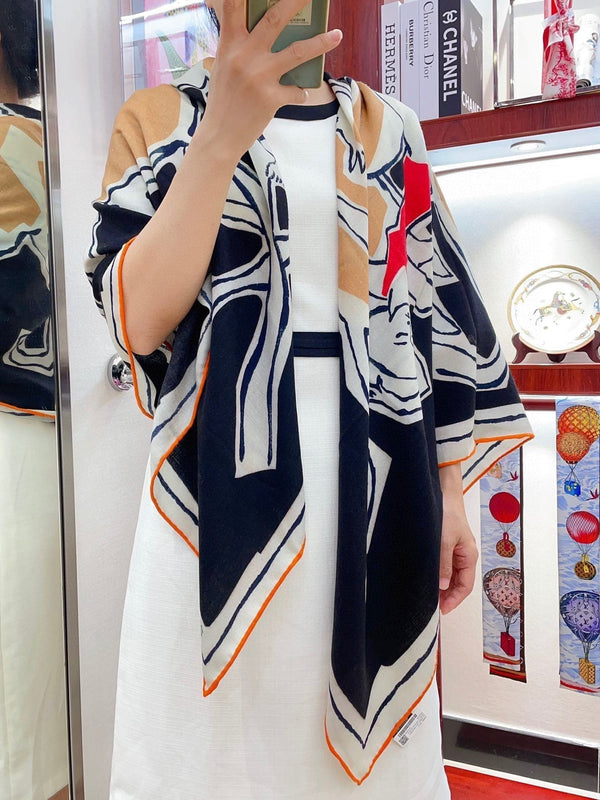 Choregraphie Equestre Pareo Scarf 140 CM Black Colorful Cashmere And Silk 393169