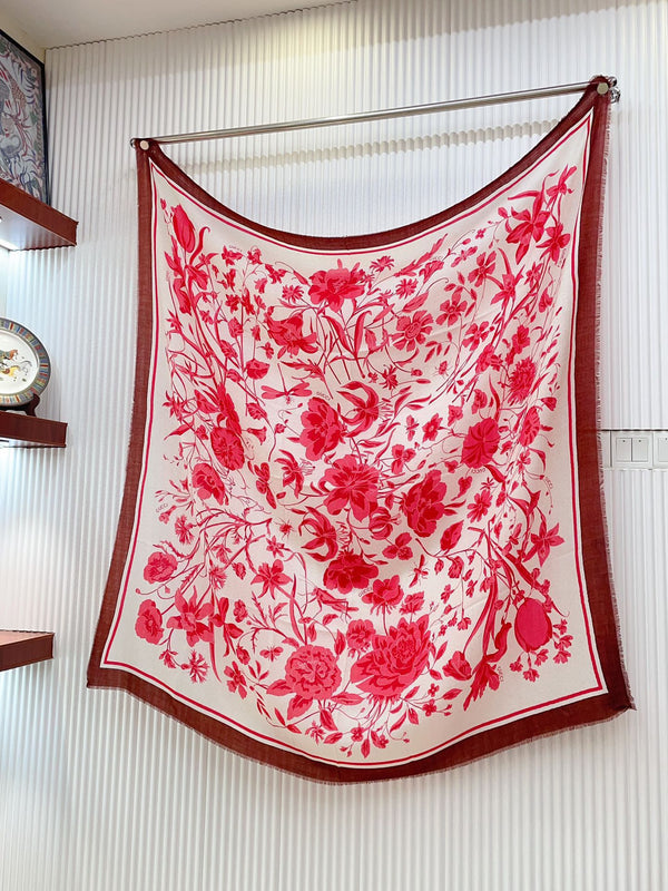 SCIARPA QUADRATA 140 CM IN CASHMERE ROSSO ROSA 398256