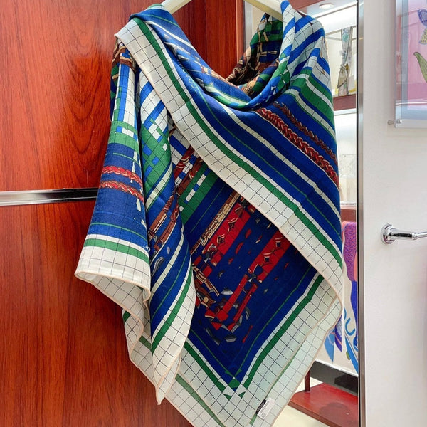 Coaching Deja-Vu Shawl 140 CM Dark Blue Colorful Cashmere And Silk 398262