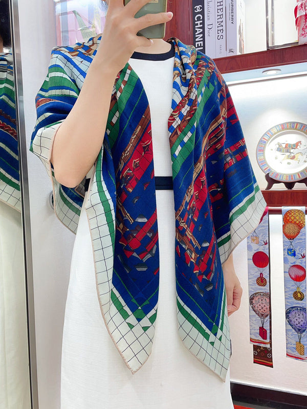 Coaching Deja-Vu Shawl 140 CM Dark Blue Colorful Cashmere And Silk 398262