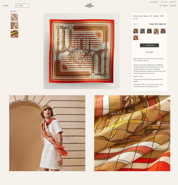 Coaching Deja-Vu Shawl 140 CM Orange Colorful Cashmere And Silk 398263