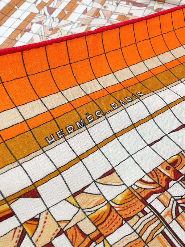 Coaching Deja-Vu Shawl 140 CM Orange Colorful Cashmere And Silk 398263