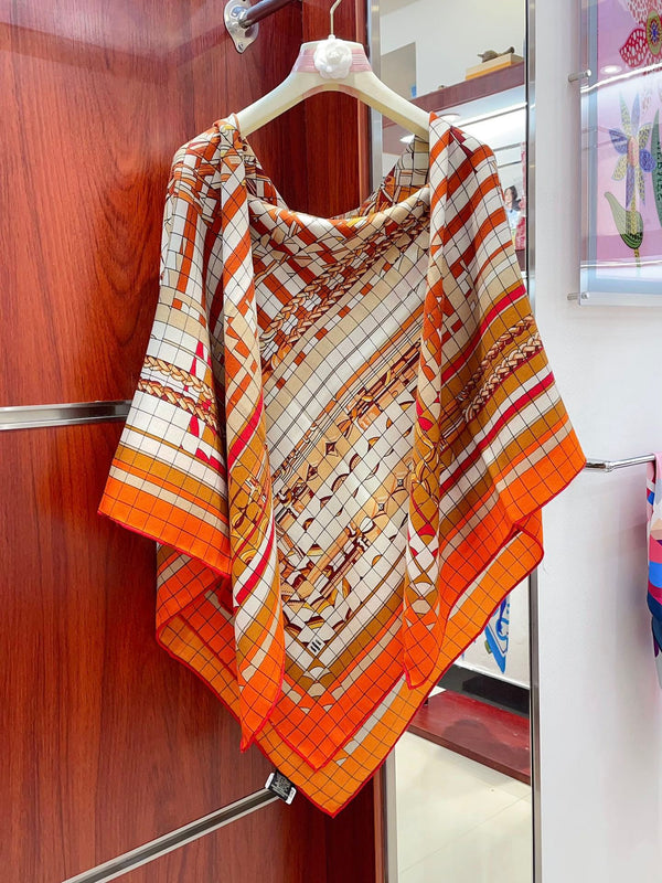 Coaching Deja-Vu Shawl 140 CM Orange Colorful Cashmere And Silk 398263