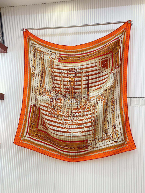 Coaching Deja-Vu Shawl 140 CM Orange Colorful Cashmere And Silk 398263