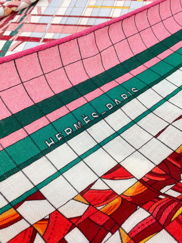 Coaching Deja-Vu Shawl 140 CM Pink Colorful Cashmere And Silk 398264