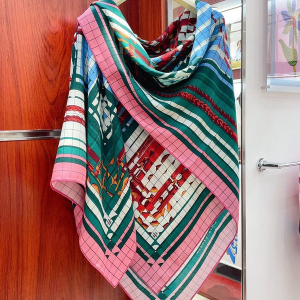 Coaching Deja-Vu Shawl 140 CM Pink Colorful Cashmere And Silk 398264