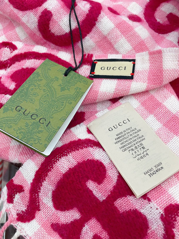 SCARF 220 CM IN BRIGHT PINK MIX WHITE WOOL 401164