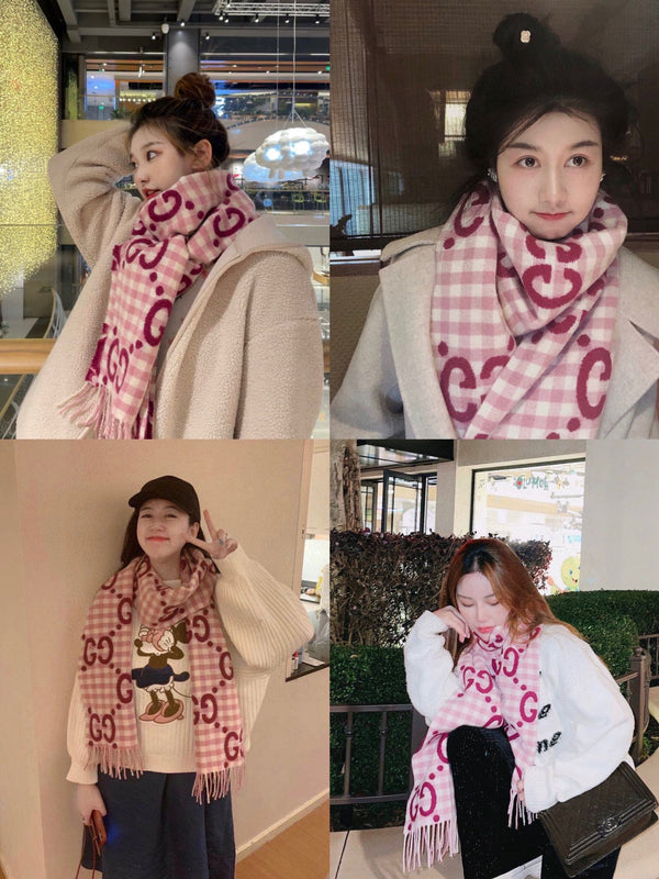 SCARF 220 CM IN BRIGHT PINK MIX WHITE WOOL 401164