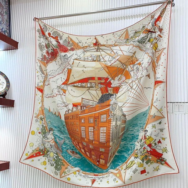 Flagship Scarf 135 CM White Colorful Cashmere And Silk 402079