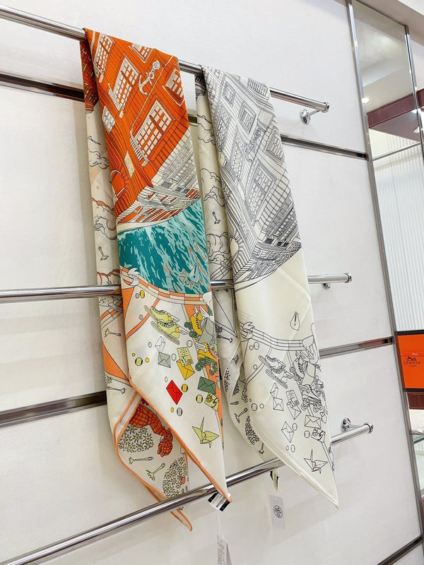 Flagship Scarf 135 CM White Colorful Cashmere And Silk 402079