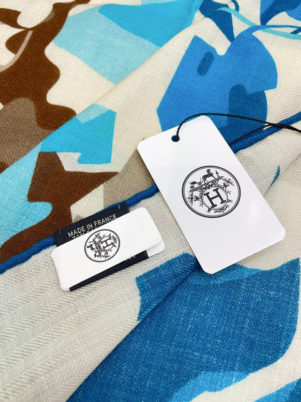 Scarf 180 CM Khaki Green Colorful Mashmere And Silk 403884