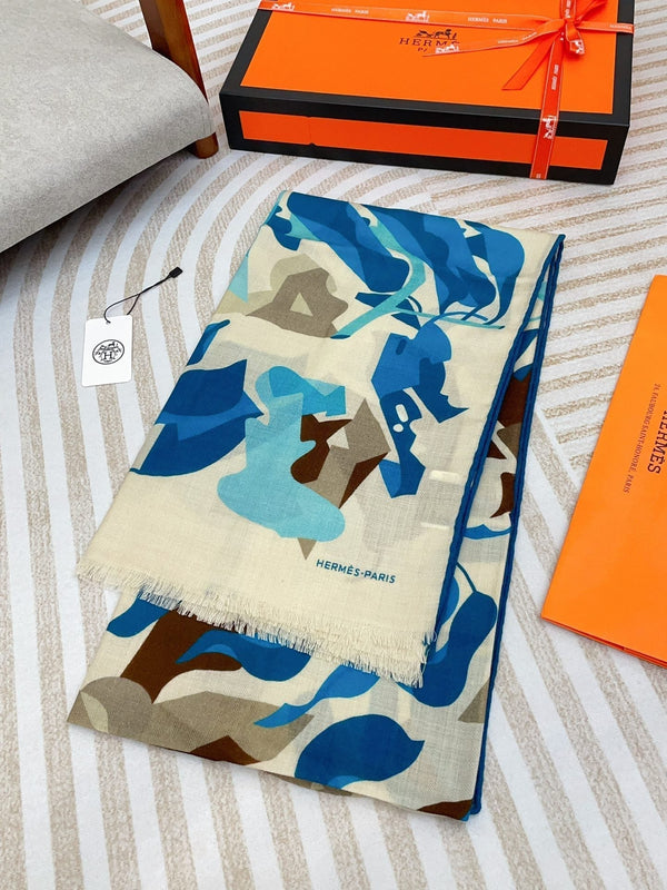 Scarf 180 CM Khaki Green Colorful Mashmere And Silk 403884