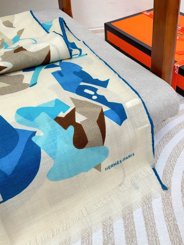 Scarf 180 CM Khaki Green Colorful Mashmere And Silk 403884