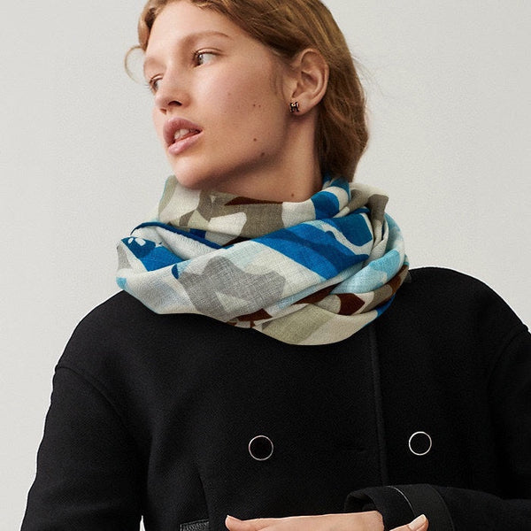 Scarf 180 CM Khaki Green Colorful Mashmere And Silk 403884