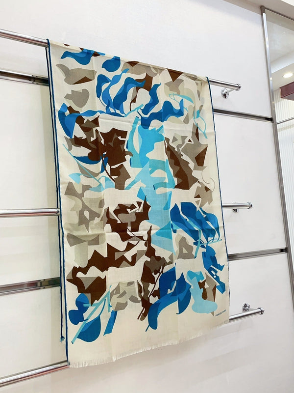 Scarf 180 CM Khaki Green Colorful Mashmere And Silk 403884