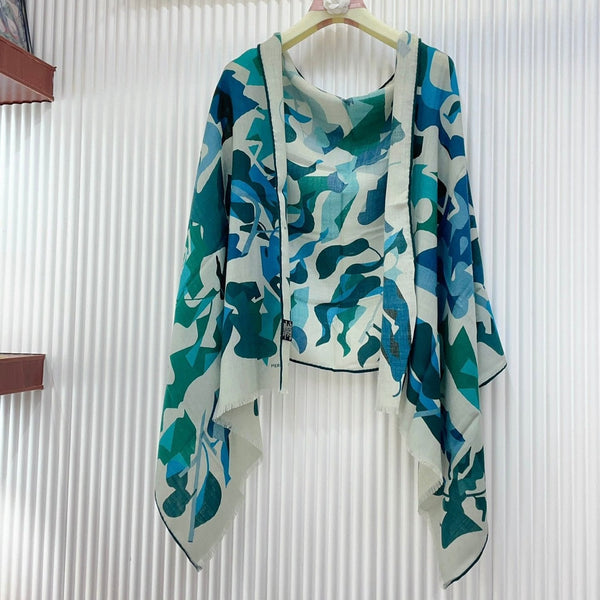 Scarf 180 CM Blue Green Colorful Mashmere And Silk 403886