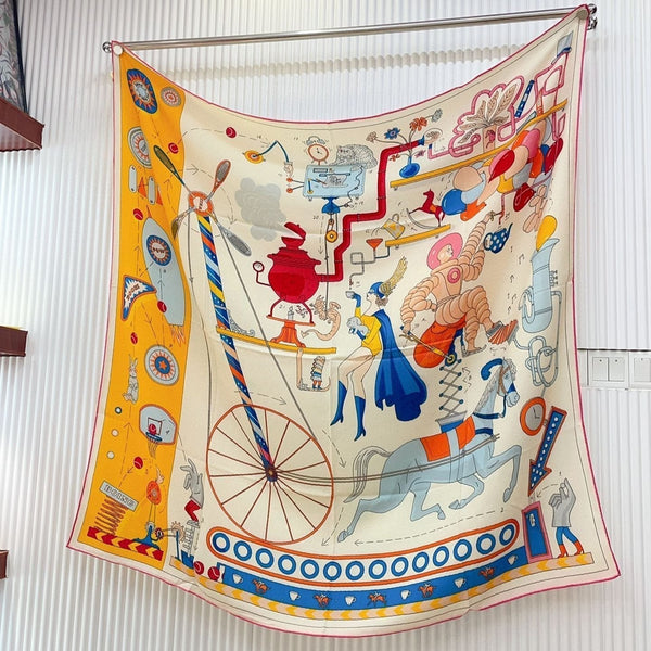 Tea For Two Scarf 140 CM Yellow Colorful Cashmere And Silk 403891