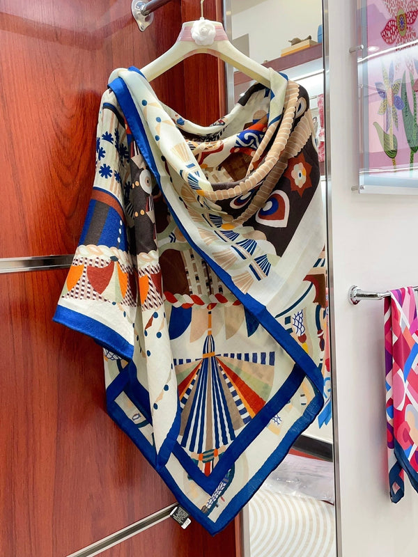 Haute Parure Scarf 135 CM White Colorful Cashmere And Silk 405067