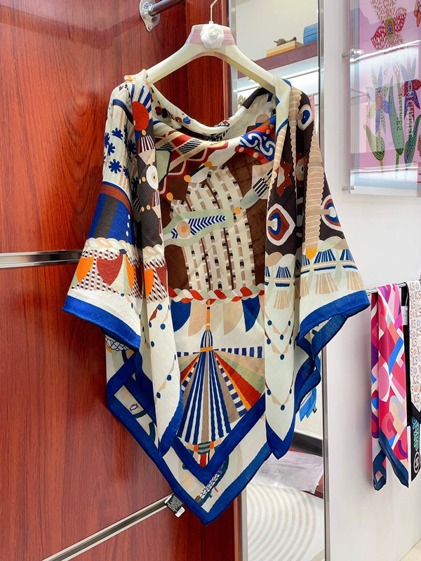 Haute Parure Scarf 135 CM White Colorful Cashmere And Silk 405067