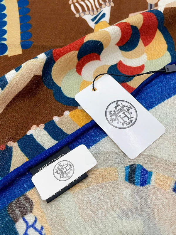 Haute Parure Scarf 135 CM White Colorful Cashmere And Silk 405067