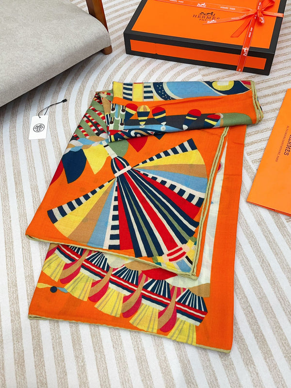 Haute Parure Scarf 135 CM Orange Colorful Cashmere And Silk  405068