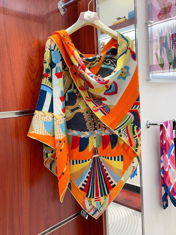 Haute Parure Scarf 135 CM Orange Colorful Cashmere And Silk  405068