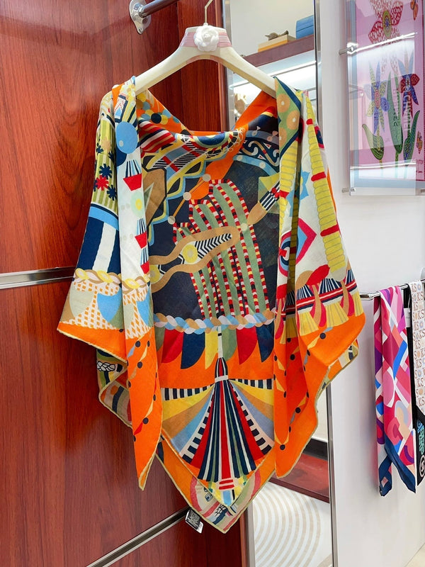 Haute Parure Scarf 135 CM Orange Colorful Cashmere And Silk  405068