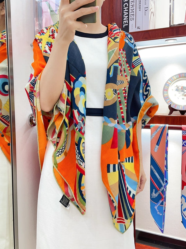 Haute Parure Scarf 135 CM Orange Colorful Cashmere And Silk  405068