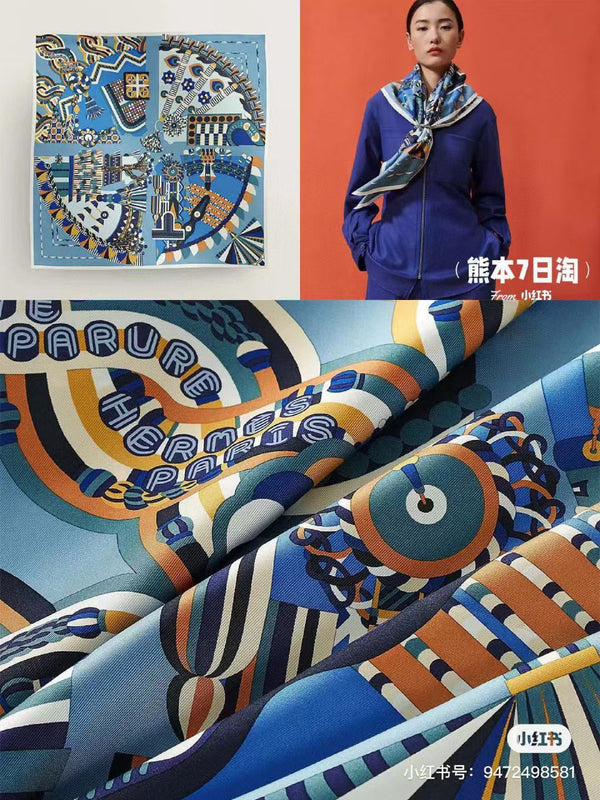 Haute Parure Scarf 135 CM Blue Colorful Cashmere And Silk 405069